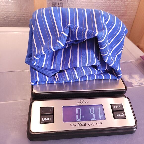 Under Armour Polo Shirt Mens Large Striped Blue White Performance Loose HeatGear - Picture 12 of 12